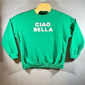 1073 | F&F Ciao Bella Graphic Pullover Casual Preppy Sweatshirt Green Womens 6